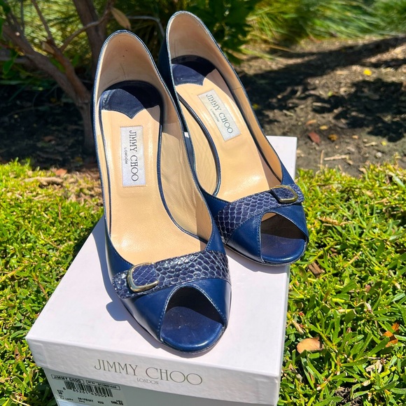 Jimmy Choo Shoes - Jimmy Choo Navy Peep-Toe Heels